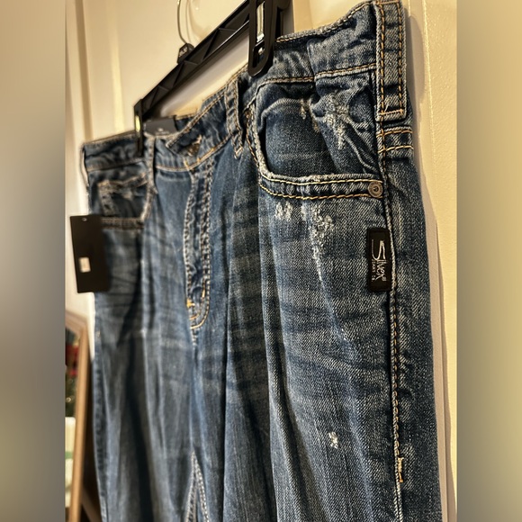 Silver Jeans Co Gordie Men's 38x32 Loose Fit Straight Leg Blue Wash Distressed - Picture 5 of 13